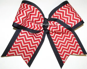 Chevron Red Navy Blue Cheer Bow