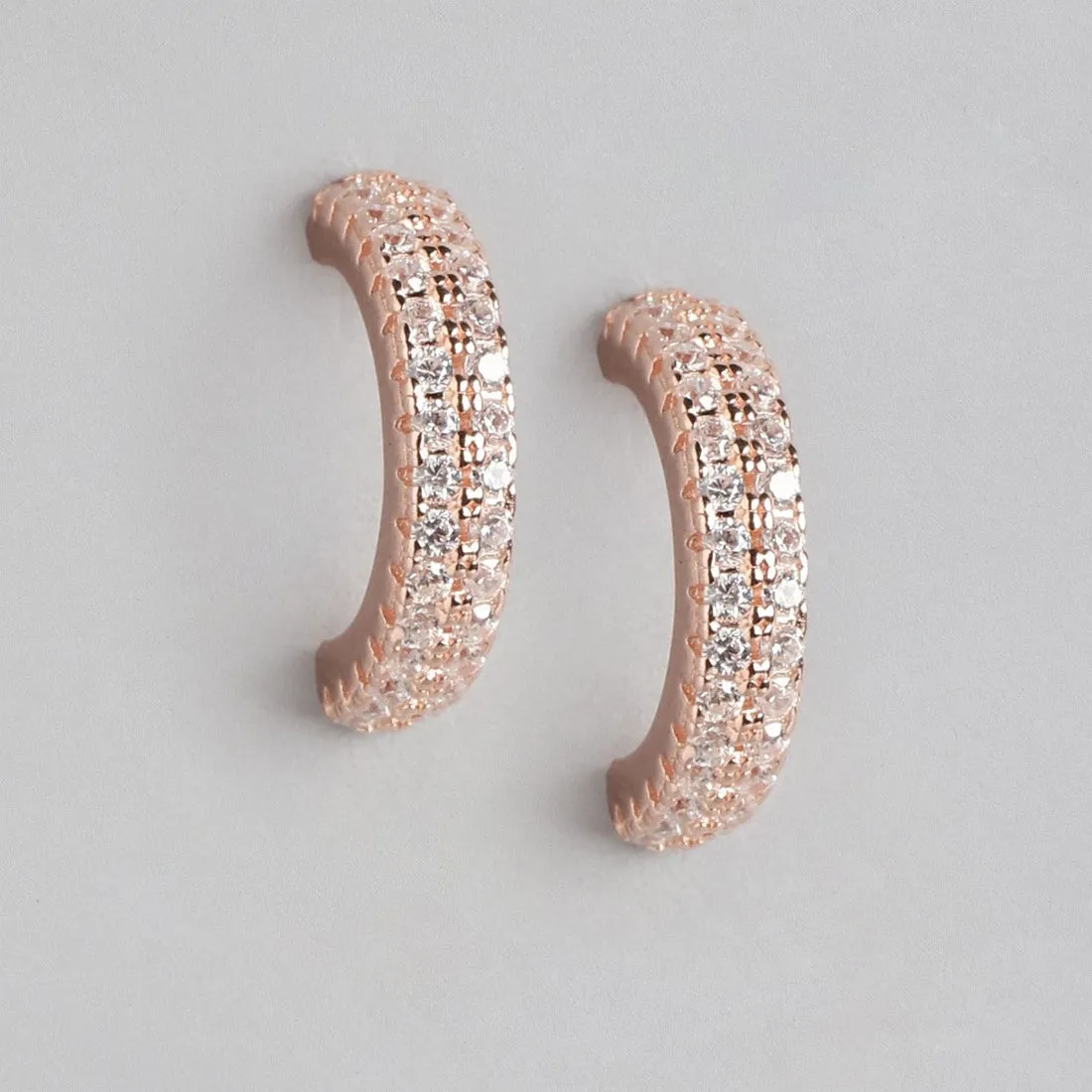 Chic Half Hoop Radiance Rose Gold-Plated CZ 925 Sterling Silver Earrings