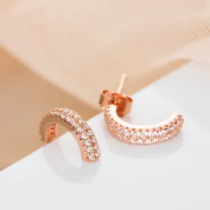 Chic Half Hoop Radiance Rose Gold-Plated CZ 925 Sterling Silver Earrings