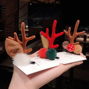 Christmas Hairpin New Plush Christmas Flocking Elk Horn Hairpin Hair Accessories Children's Holiday Dress Headdress Wholesale