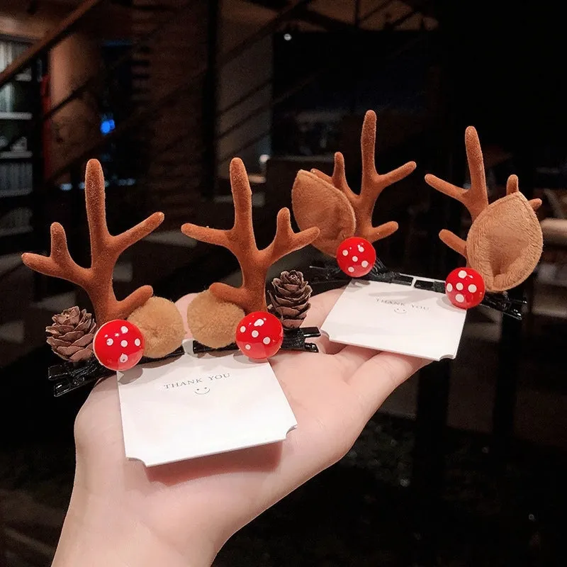 Christmas Hairpin New Plush Christmas Flocking Elk Horn Hairpin Hair Accessories Children's Holiday Dress Headdress Wholesale