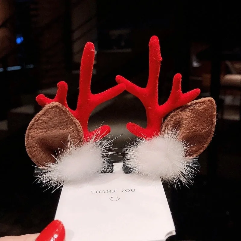 Christmas Hairpin New Plush Christmas Flocking Elk Horn Hairpin Hair Accessories Children's Holiday Dress Headdress Wholesale