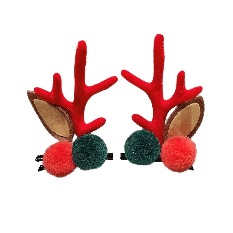 Christmas Hairpin New Plush Christmas Flocking Elk Horn Hairpin Hair Accessories Children's Holiday Dress Headdress Wholesale