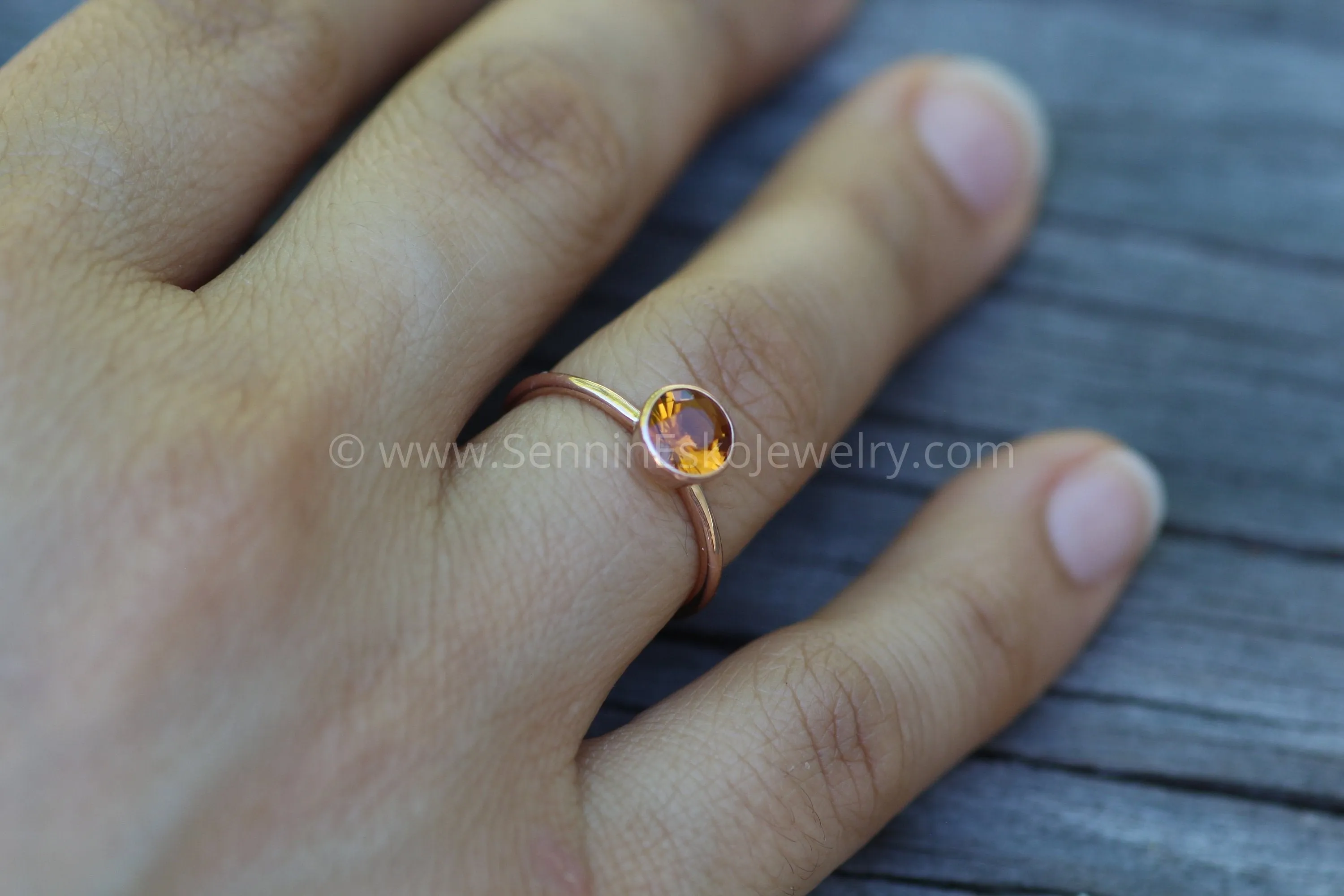 Citrine Rose Gold Bezel Ring - Precision Cut Citrine - Hand Cut Citrine Ring - Ethical Citrine Ring