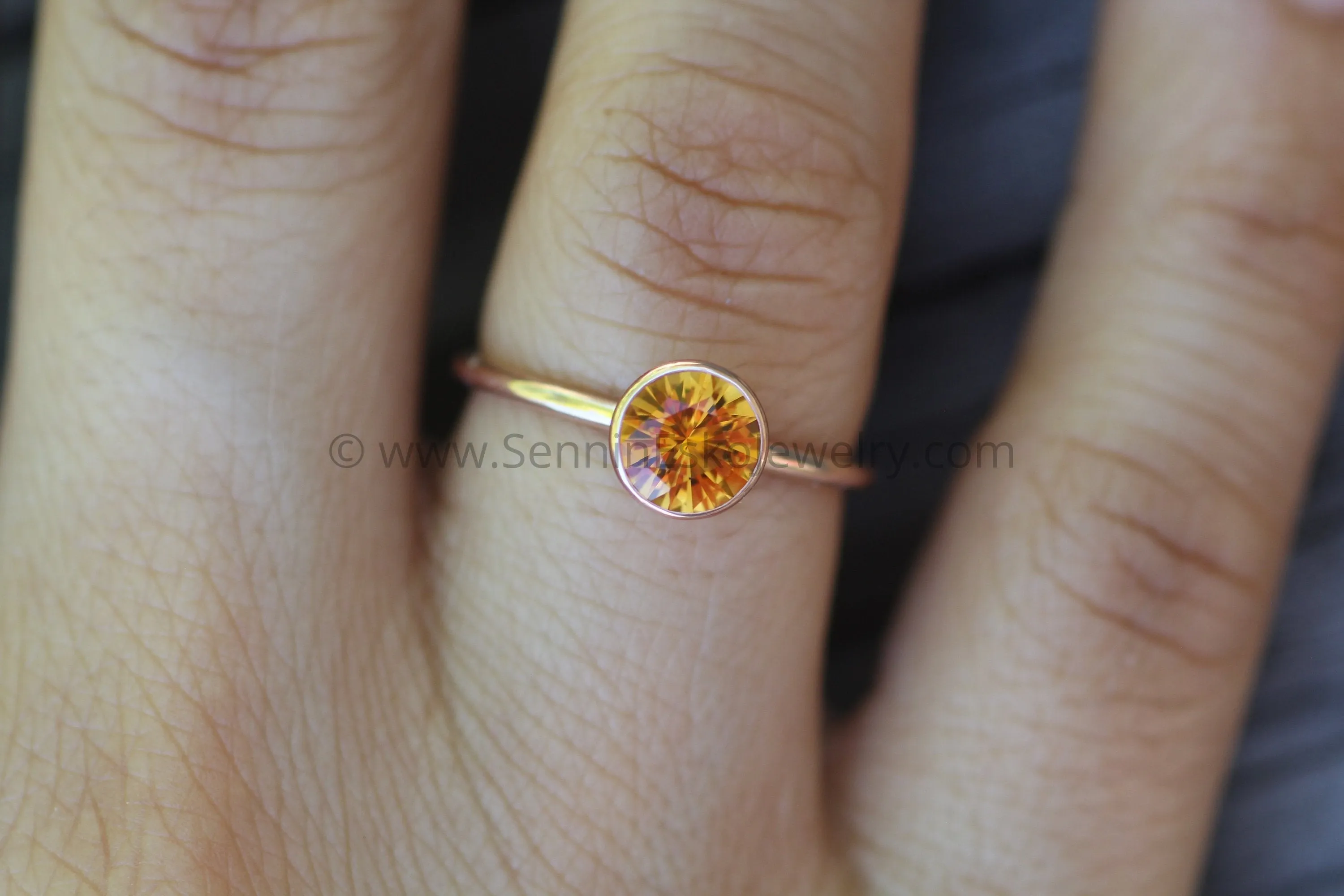 Citrine Rose Gold Bezel Ring - Precision Cut Citrine - Hand Cut Citrine Ring - Ethical Citrine Ring