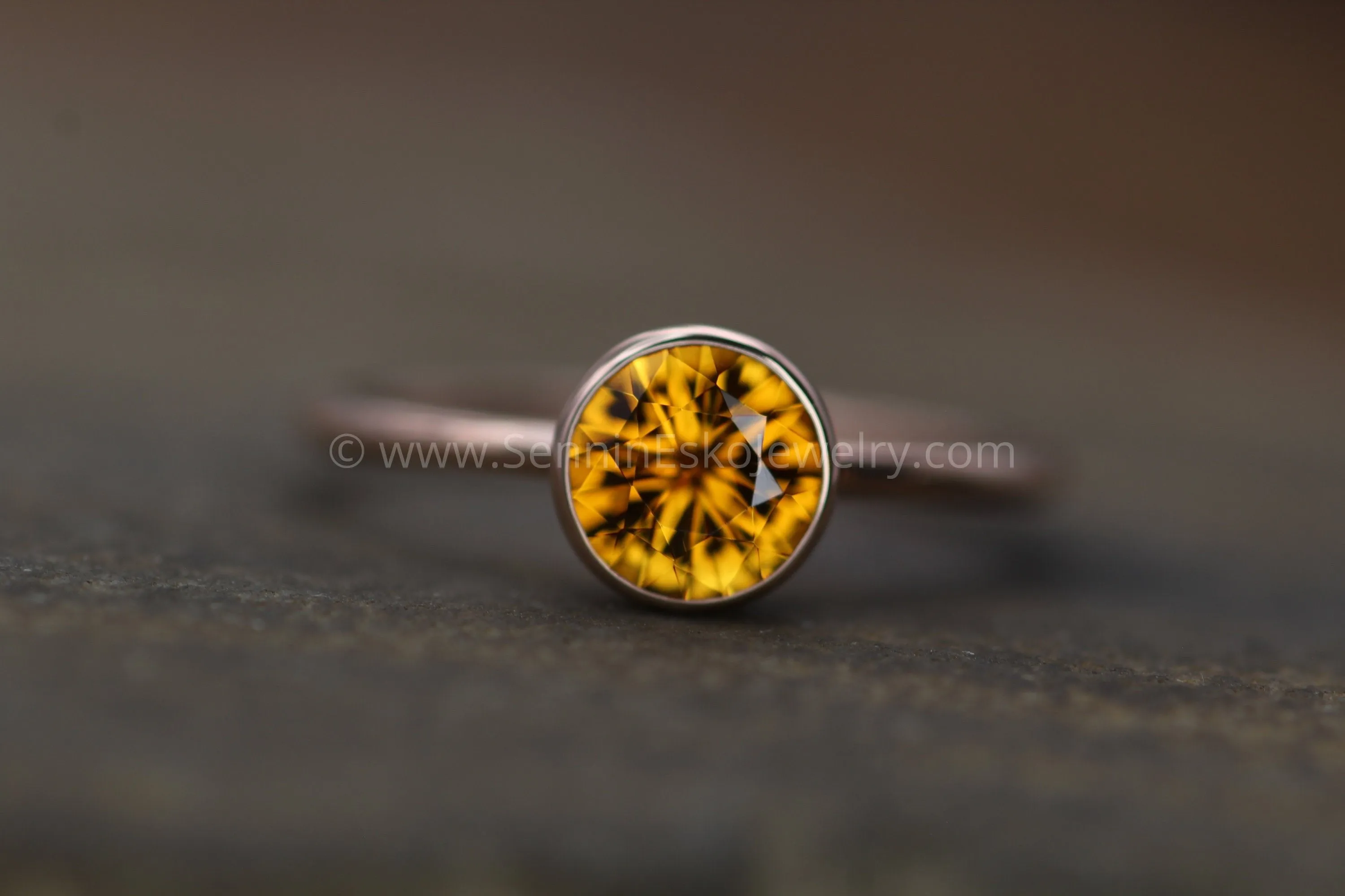 Citrine Rose Gold Bezel Ring - Precision Cut Citrine - Hand Cut Citrine Ring - Ethical Citrine Ring