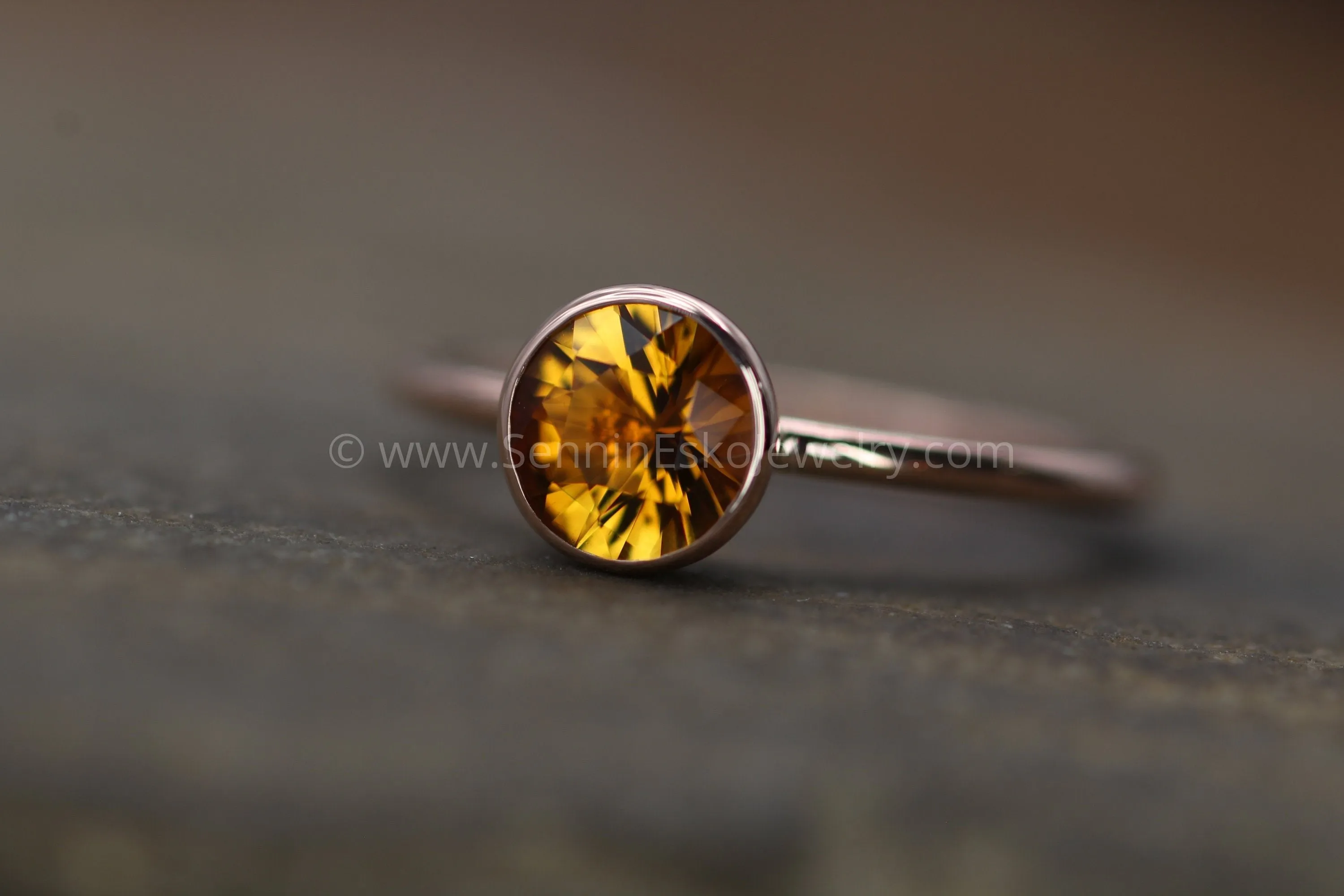 Citrine Rose Gold Bezel Ring - Precision Cut Citrine - Hand Cut Citrine Ring - Ethical Citrine Ring