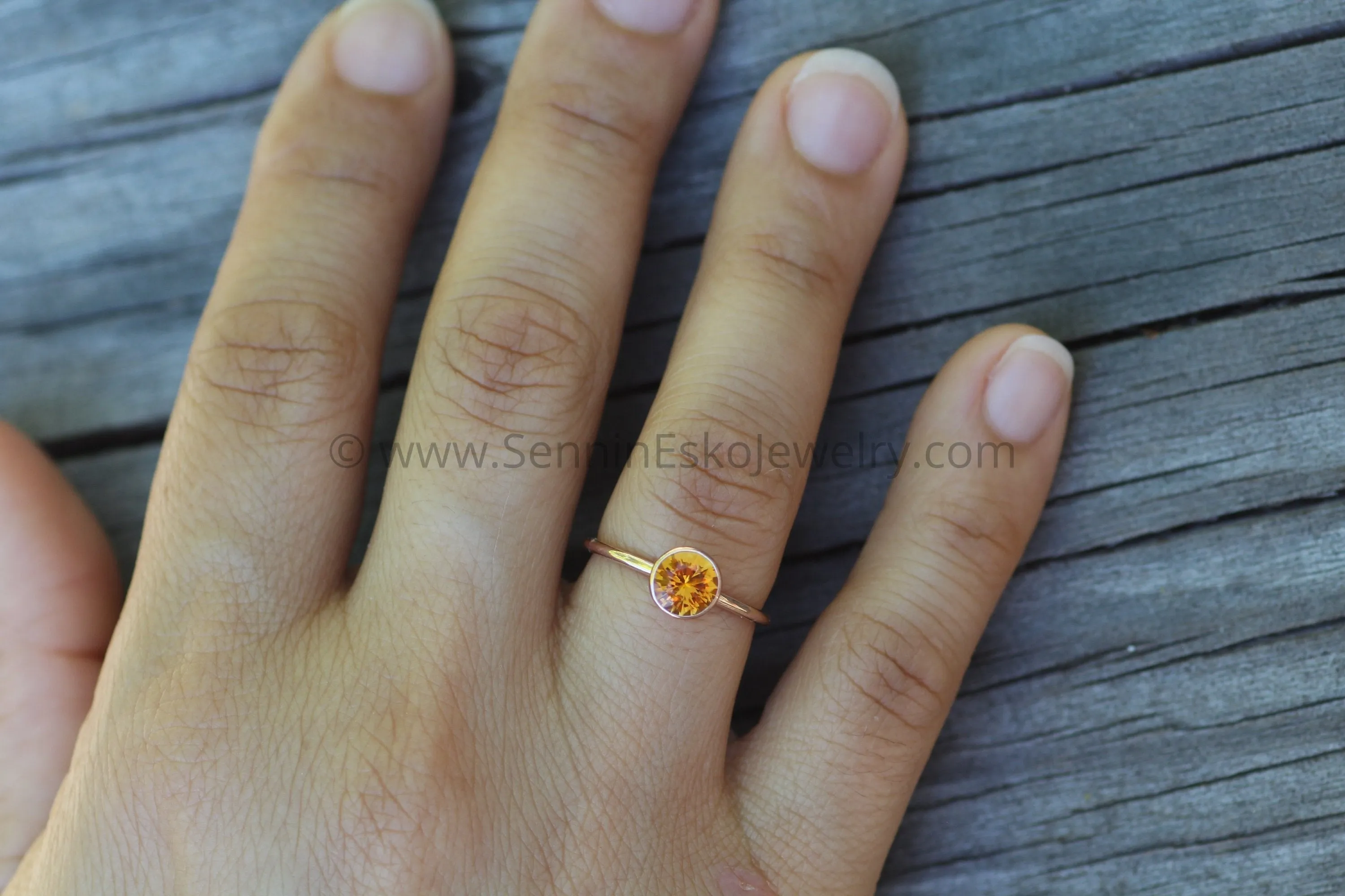 Citrine Rose Gold Bezel Ring - Precision Cut Citrine - Hand Cut Citrine Ring - Ethical Citrine Ring