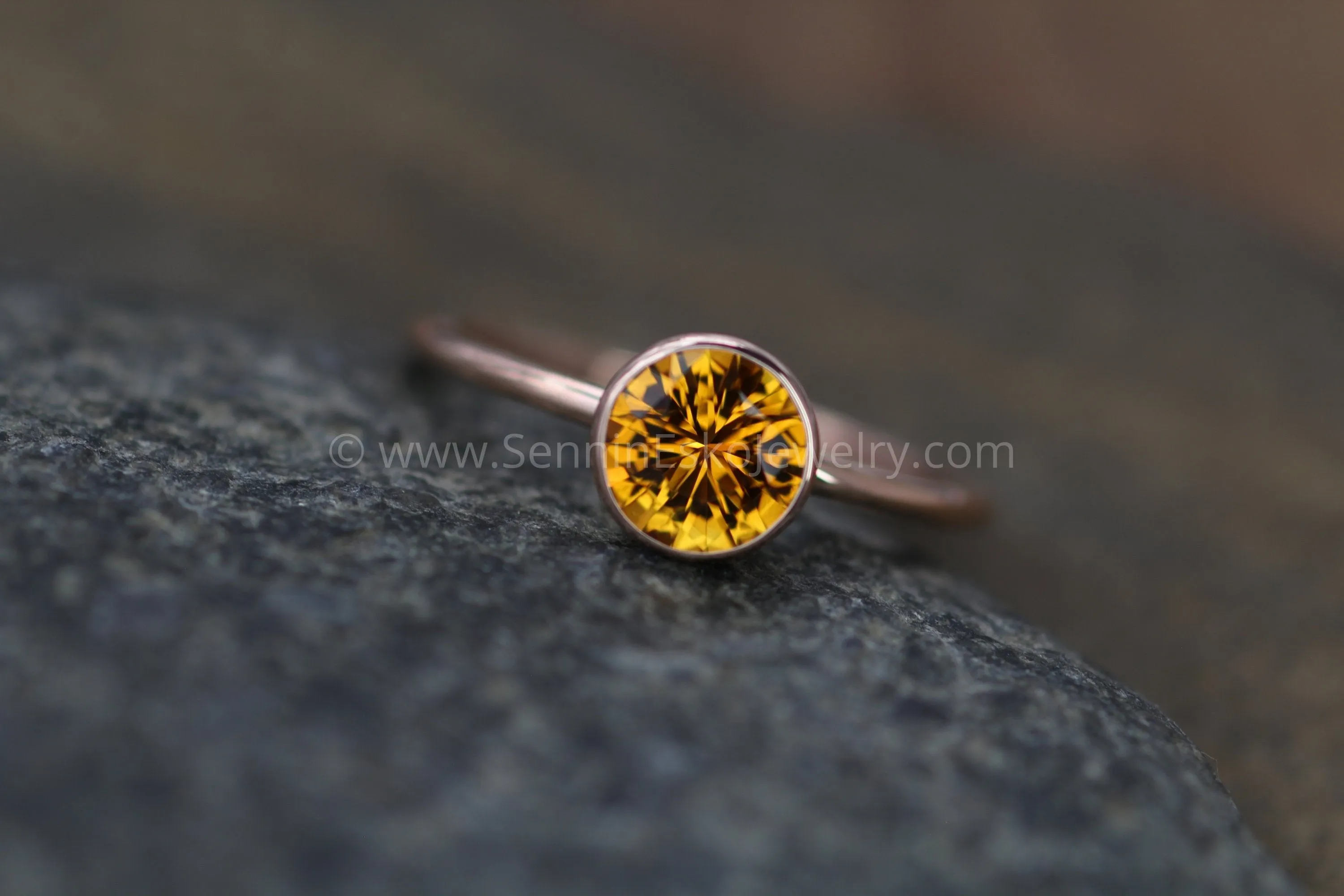 Citrine Rose Gold Bezel Ring - Precision Cut Citrine - Hand Cut Citrine Ring - Ethical Citrine Ring