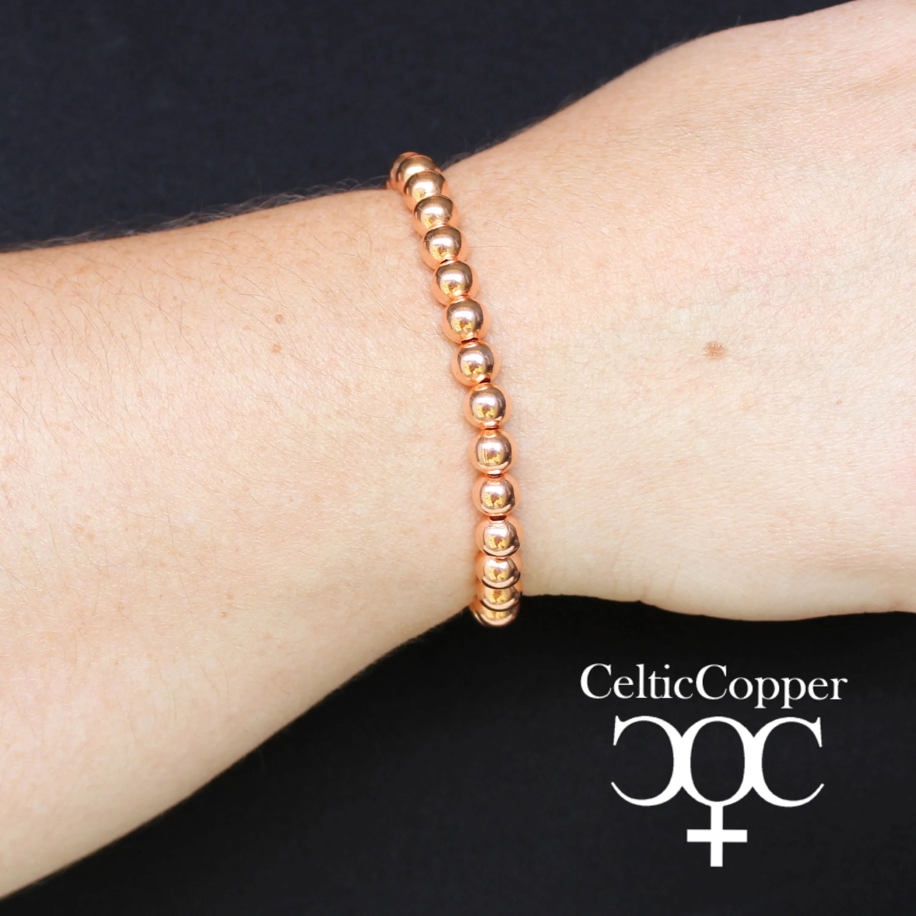 Copper Beaded Bracelet Easy Wear Elastic Stretch Bracelet Shiny 6mm Round Solid Copper Beads