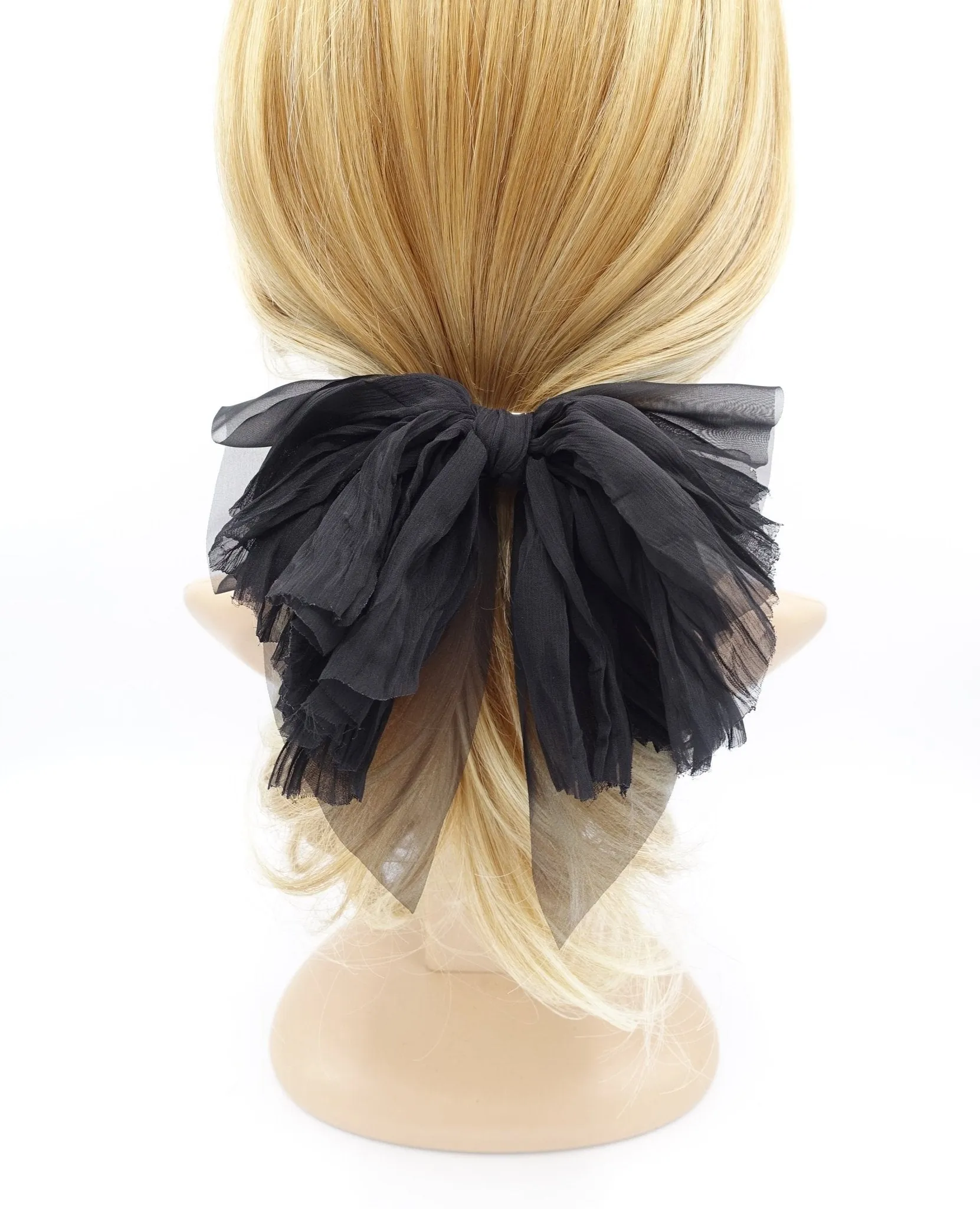 crinkled chiffon bow layered droopy hair bow women hair accessory