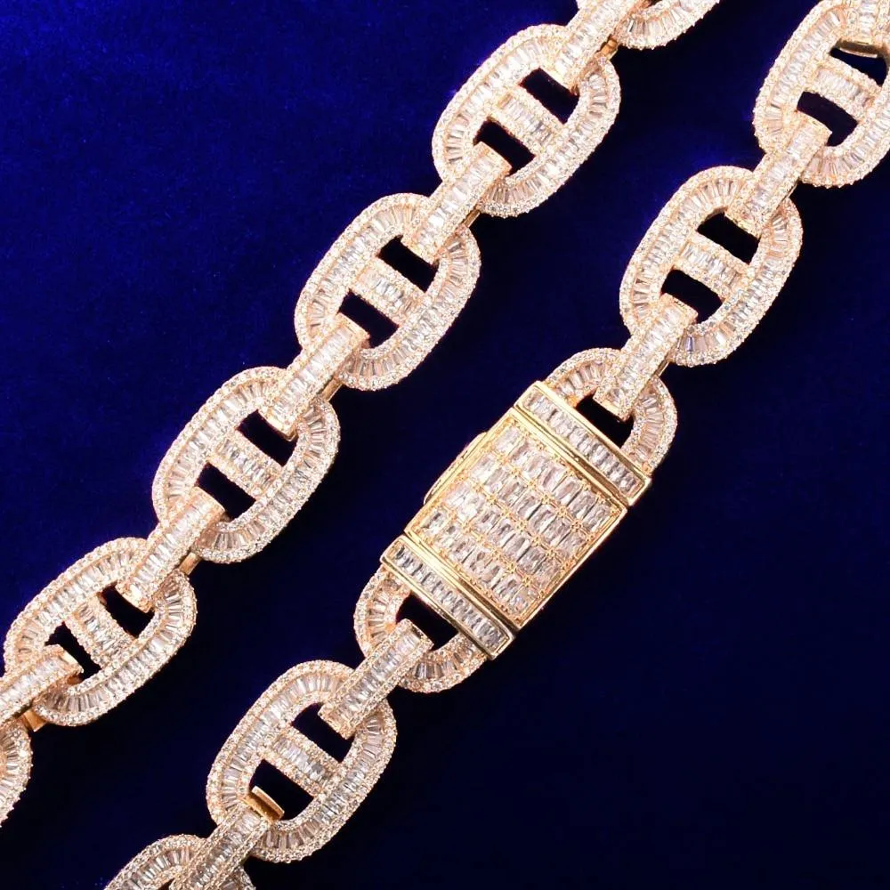 Cuban Baguette Zirconia Bracelet Chain Men's Trendy Cool Hip Hop Link Copper Bling Rock Jewelry 18mm