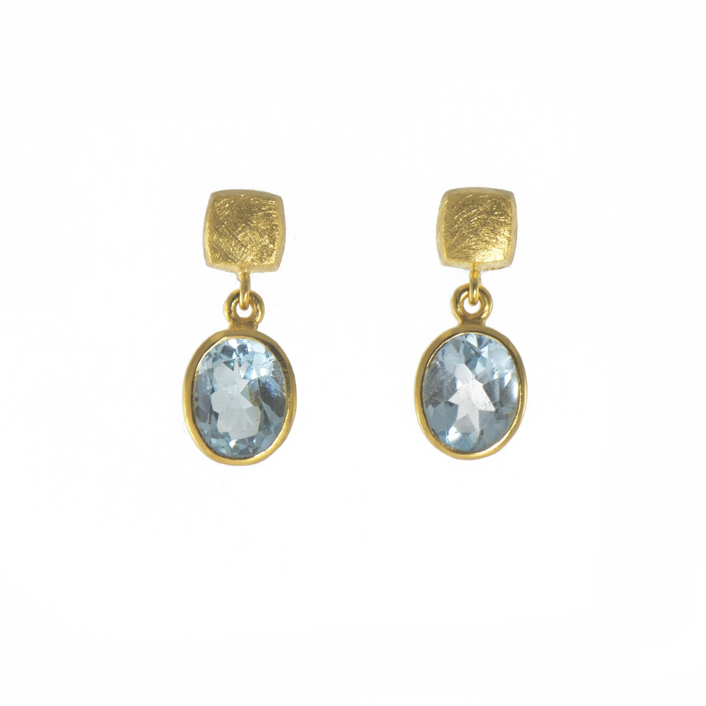 Cube Oval Sky Blue Topaz Earrings 24K Fair Trade Gold Vermeil