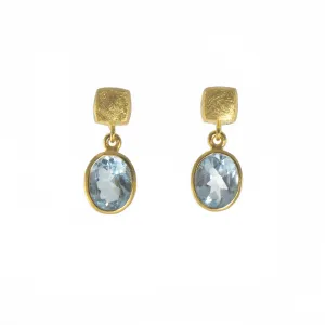 Cube Oval Sky Blue Topaz Earrings 24K Fair Trade Gold Vermeil