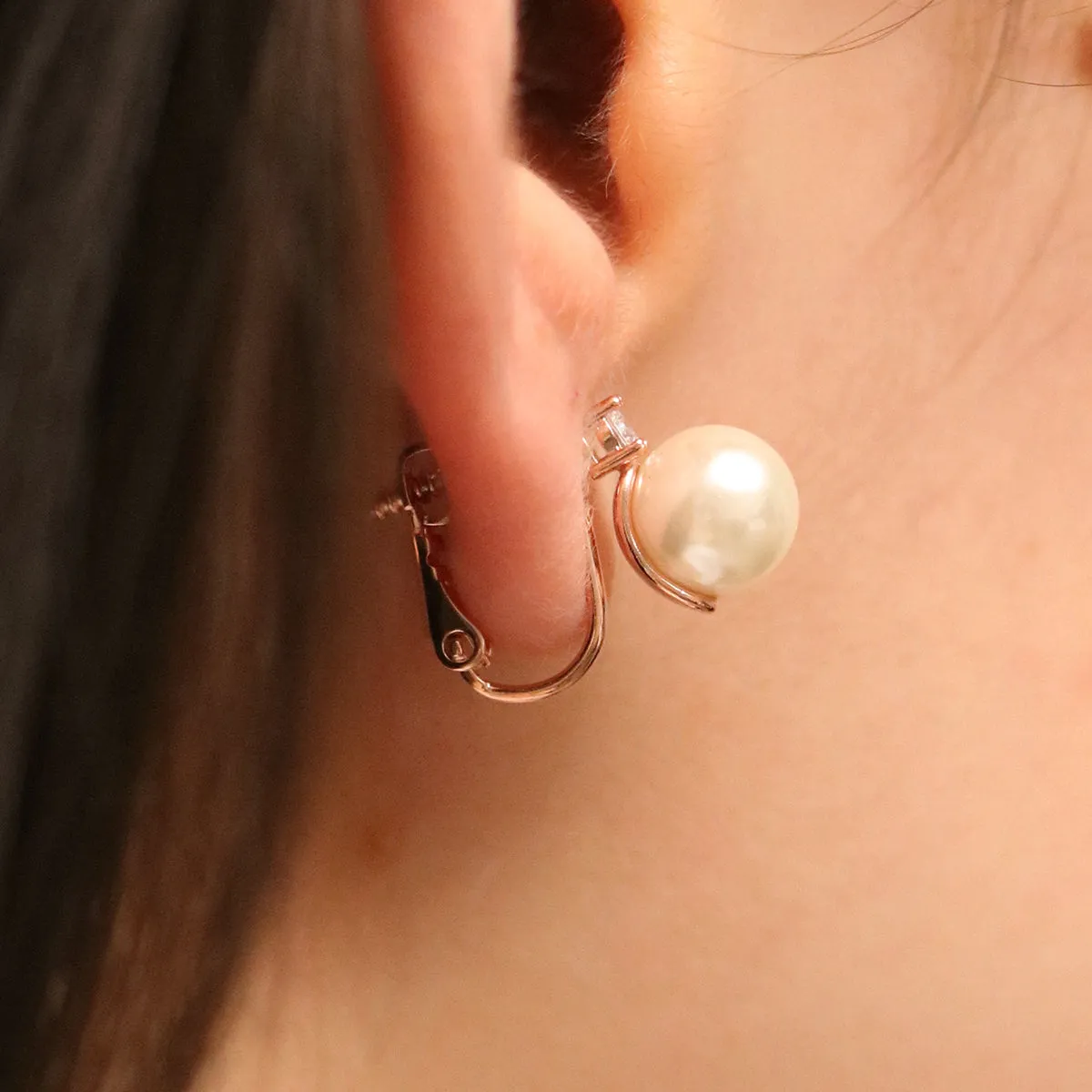 Cubic Pearl Clip On Earrings