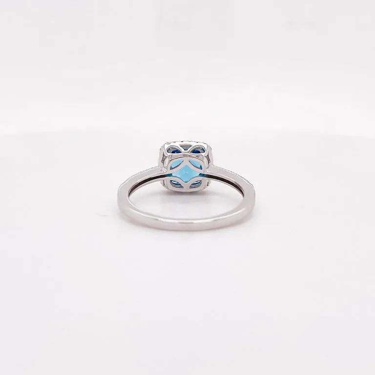 Cushion Blue Topaz & Diamond Halo Ring