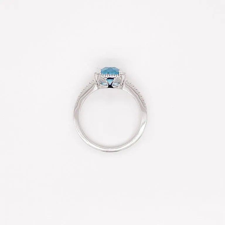 Cushion Blue Topaz & Diamond Halo Ring