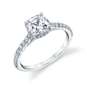 Cushion Cut Classic Hidden Halo Engagement Ring - Harmonie Platinum White