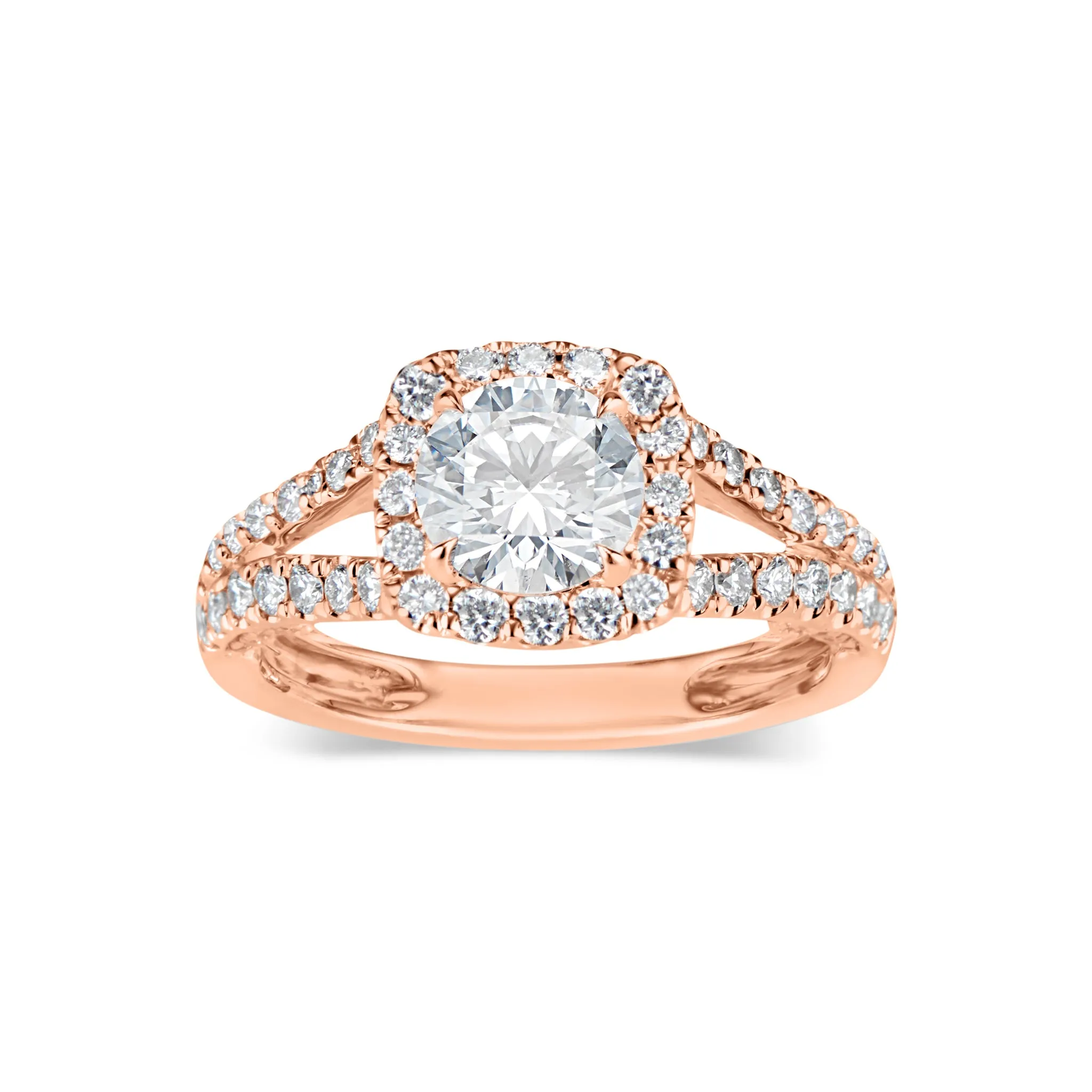 Cushion Halo Diamond Engagement Ring with Split Shank & Diamond Bridge