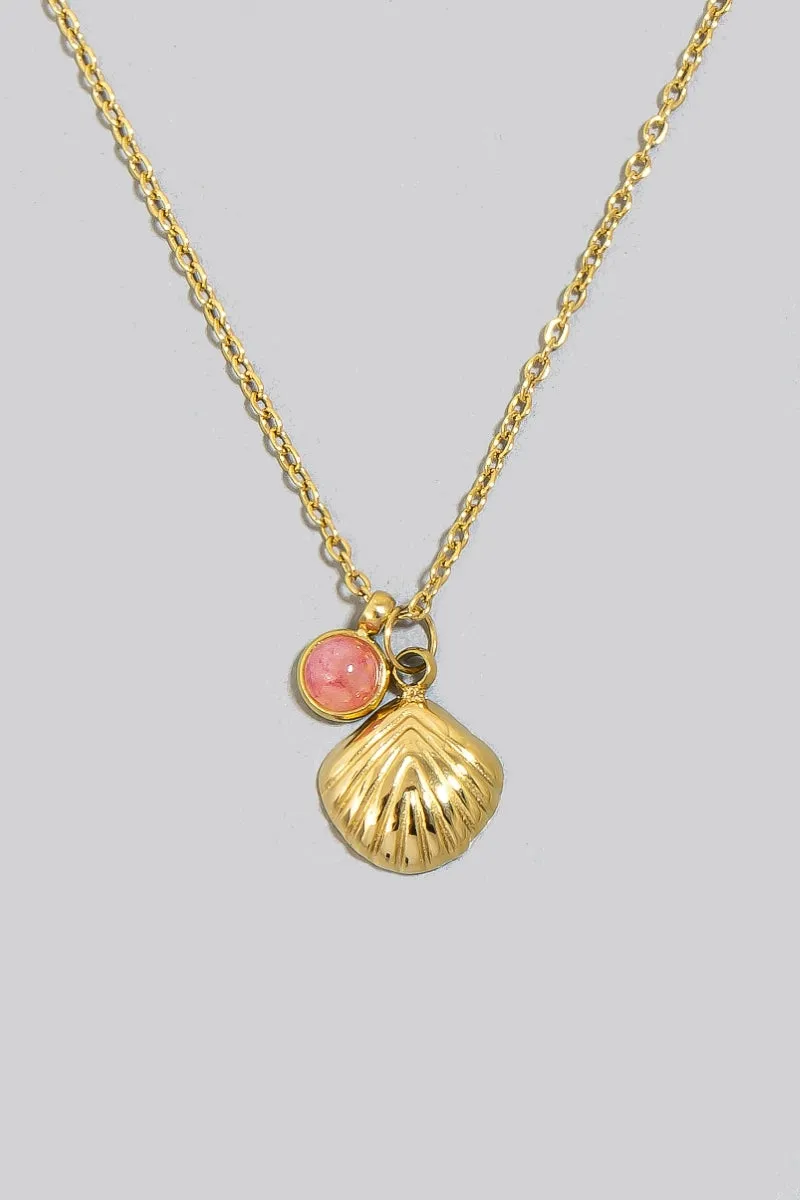 Dainty Seashell and Stone Gold Pendant Necklace