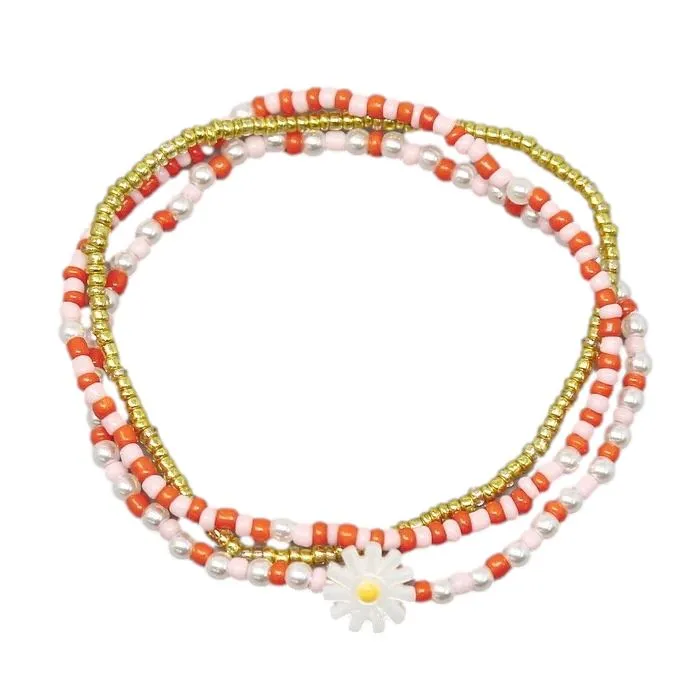 Daisy Orange Bead Bracelet Trio