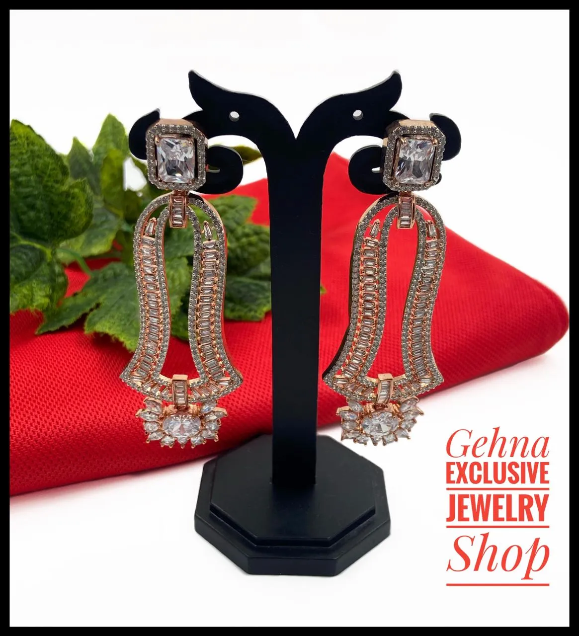 Designer Cubic Zircon Rose Gold Wedding Danglers Earrings For Ladies