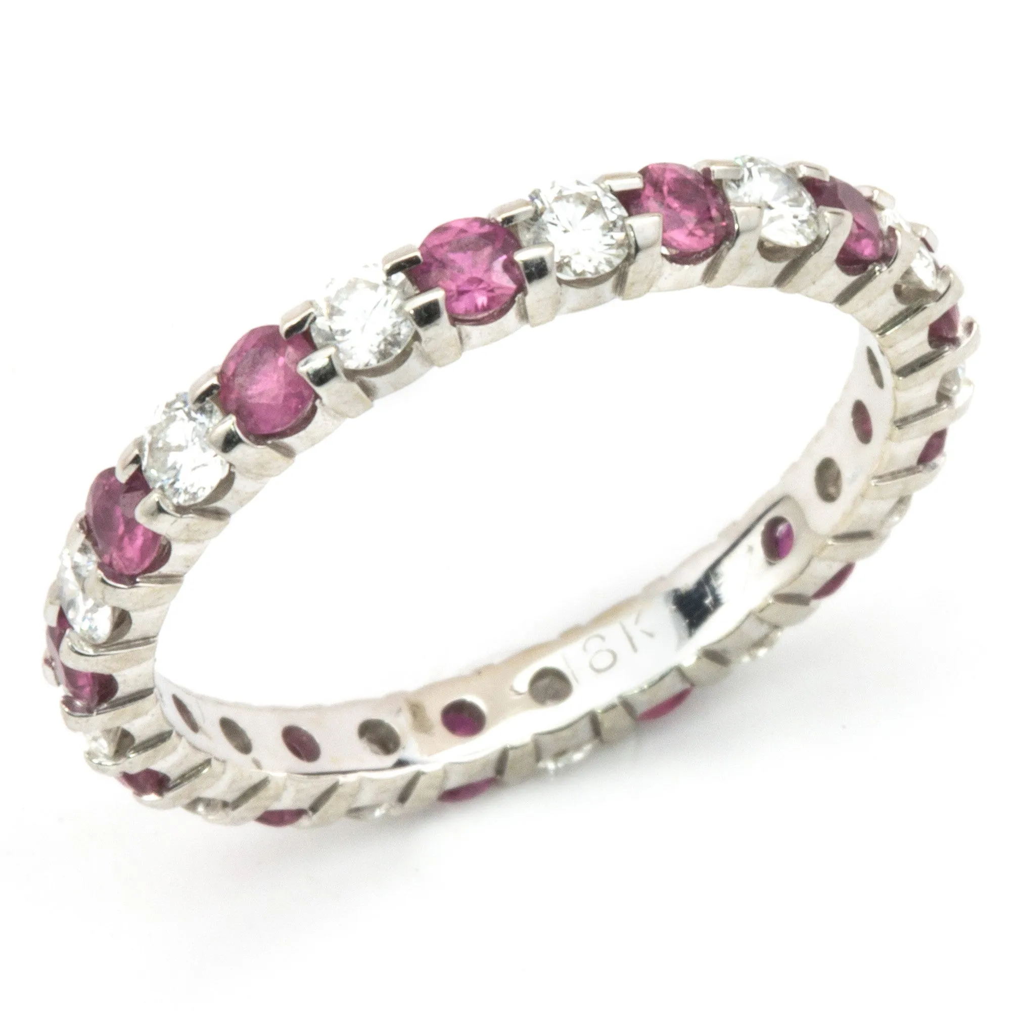 Diamond & Pink Sapphire Eternity Wedding Band Anniversary Ring 18K White Gold