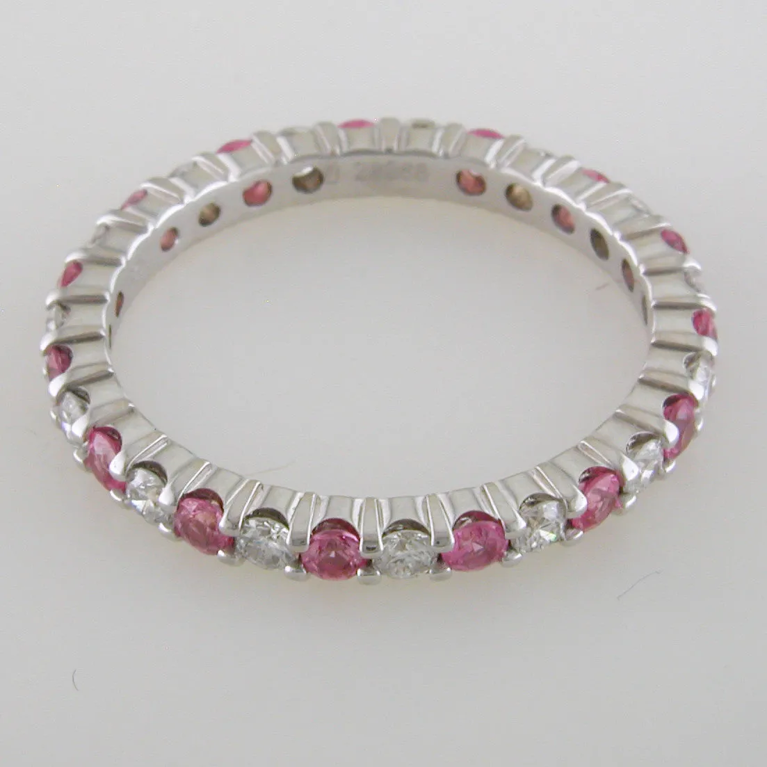 Diamond & Pink Sapphire Eternity Wedding Band Anniversary Ring 18K White Gold