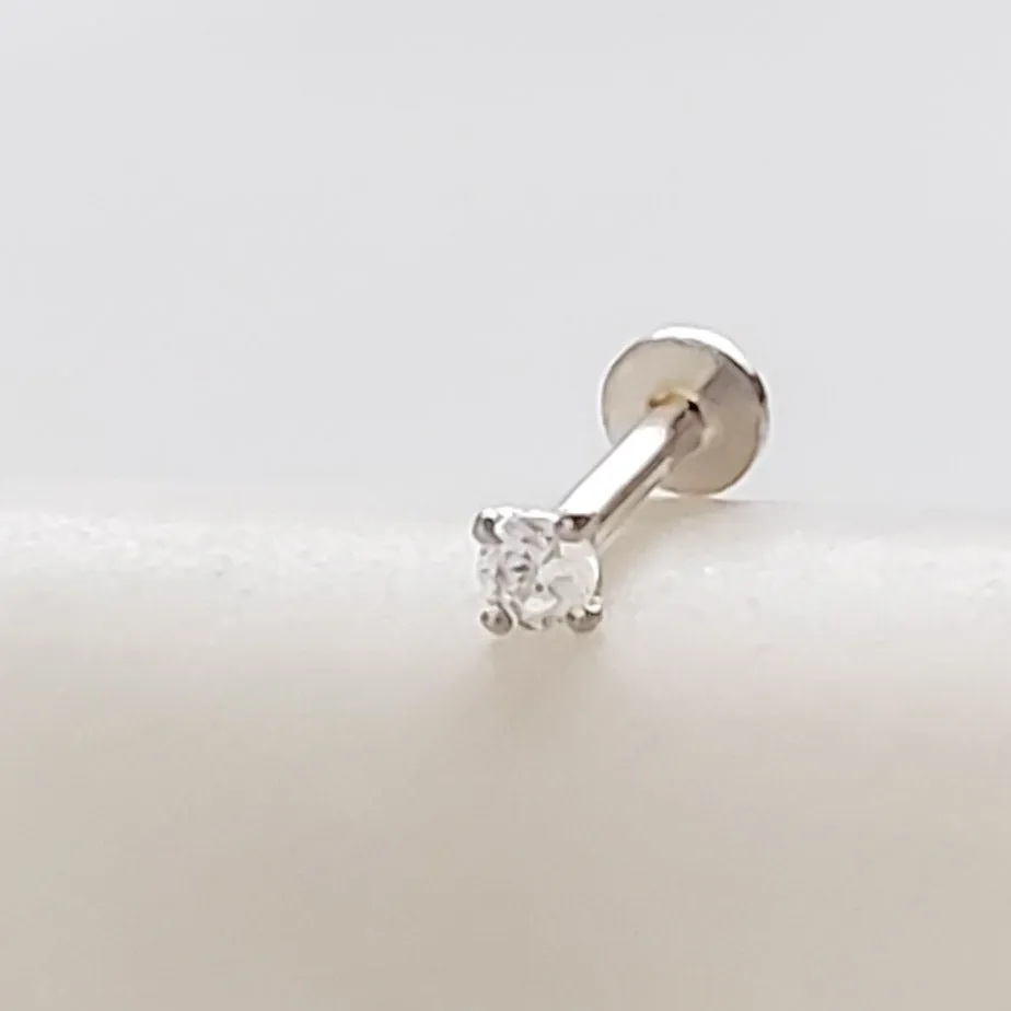 Diamond CZ Flat Back Stud in 14k Gold