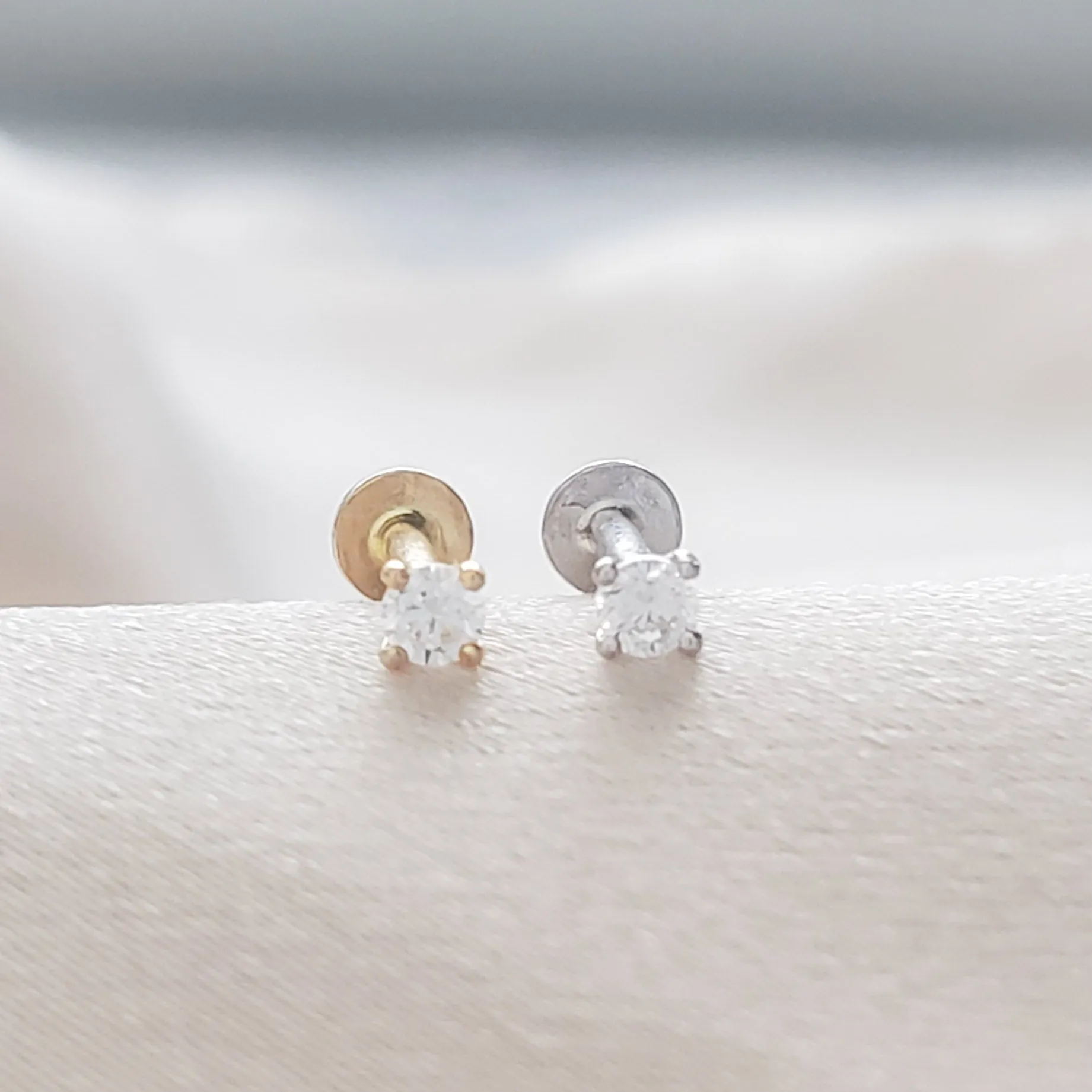 Diamond CZ Flat Back Stud in 14k Gold