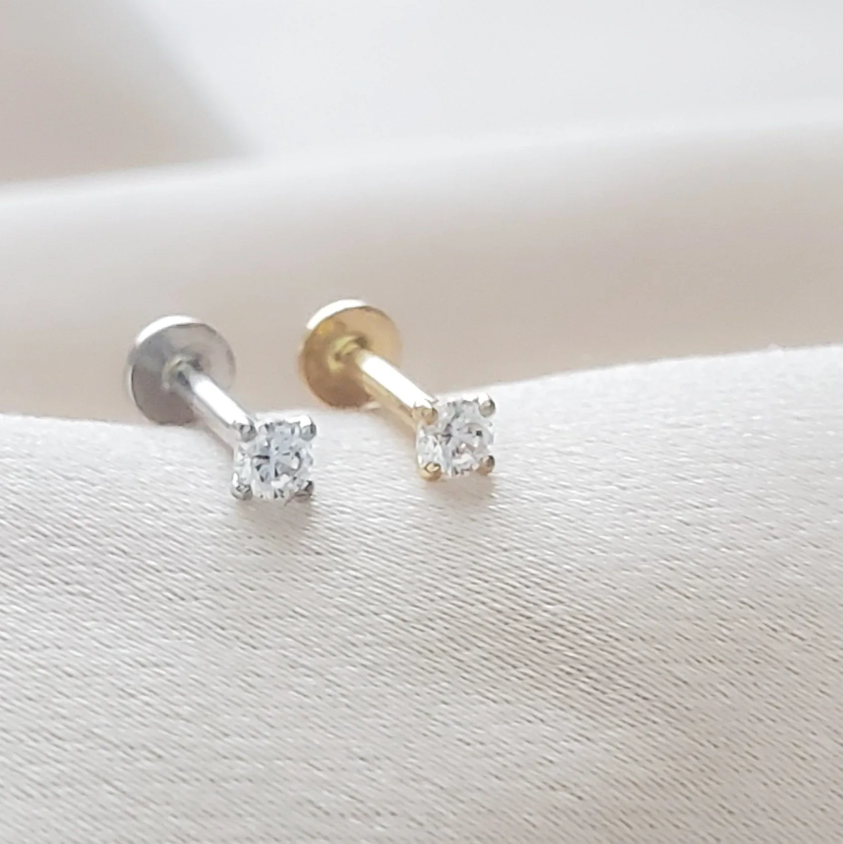 Diamond CZ Flat Back Stud in 14k Gold