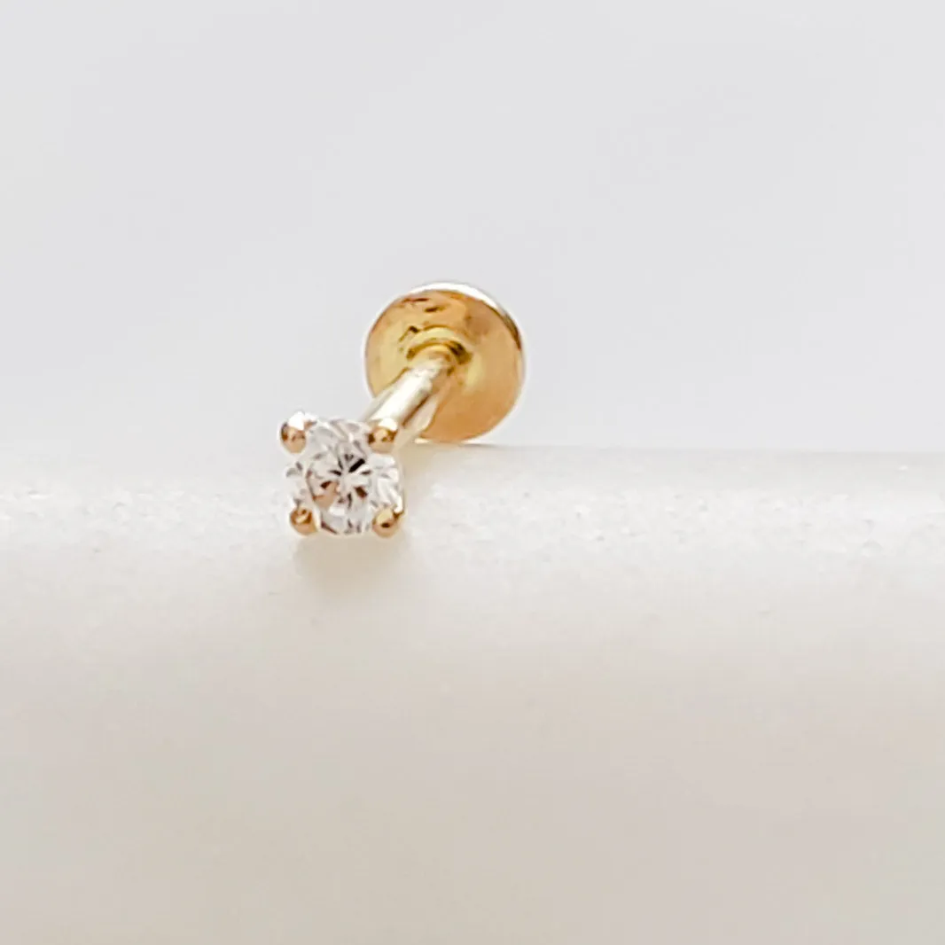 Diamond CZ Flat Back Stud in 14k Gold