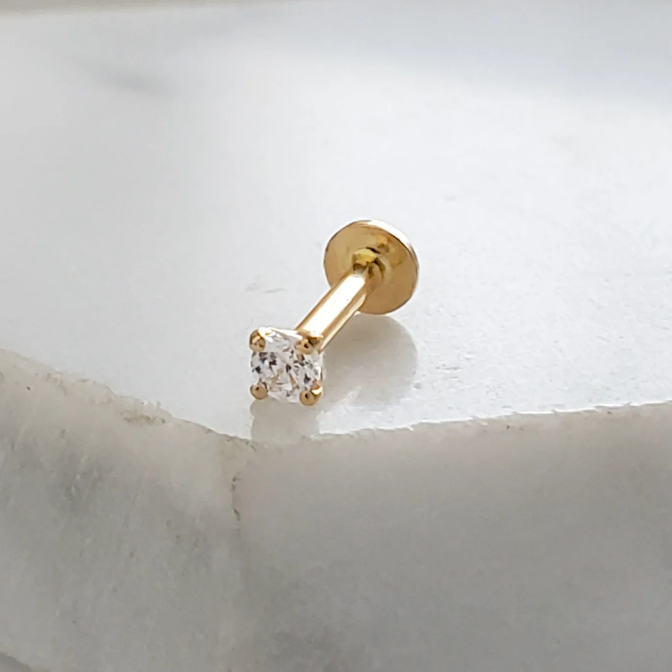 Diamond CZ Flat Back Stud in 14k Gold