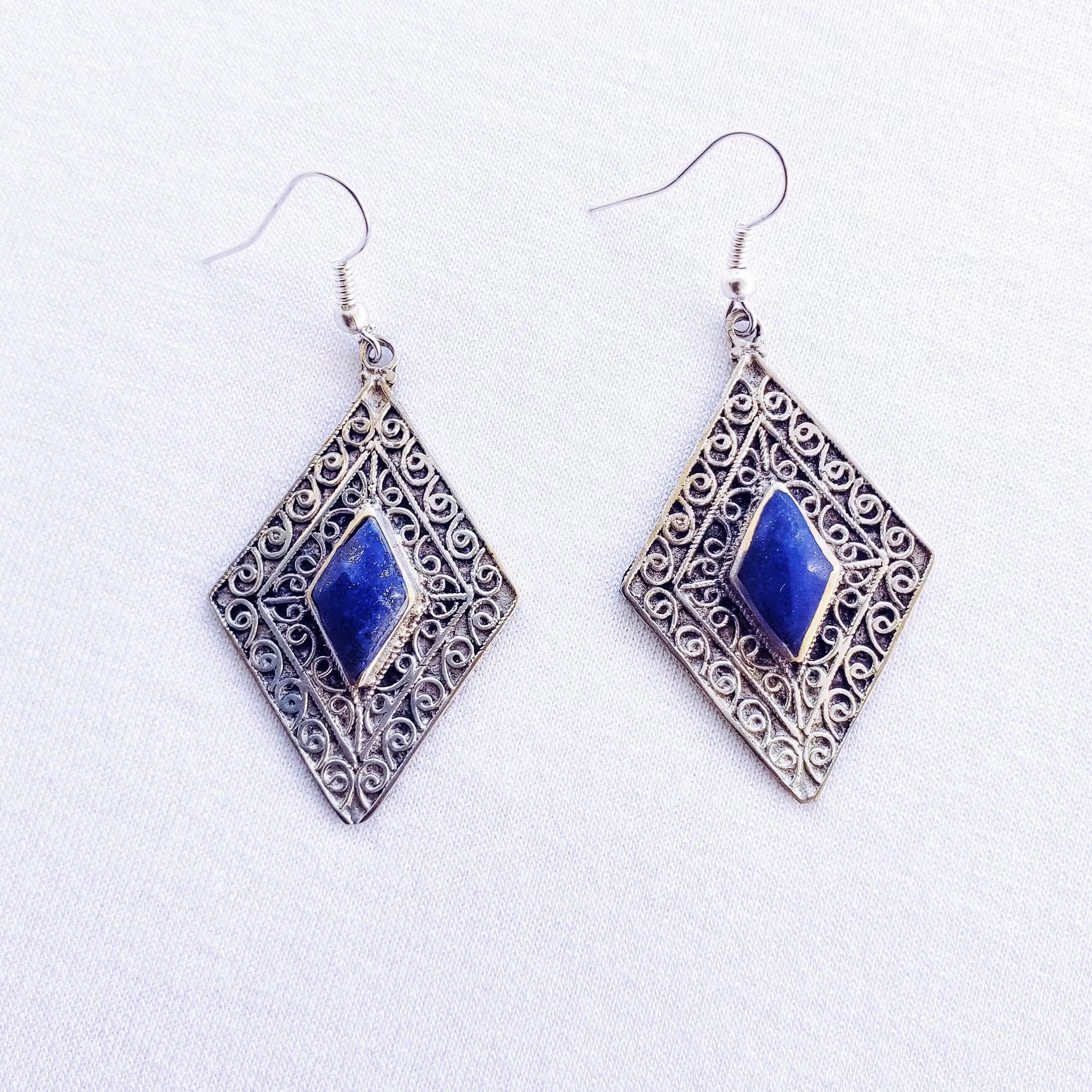 Diamond tribal earrings - Lapis