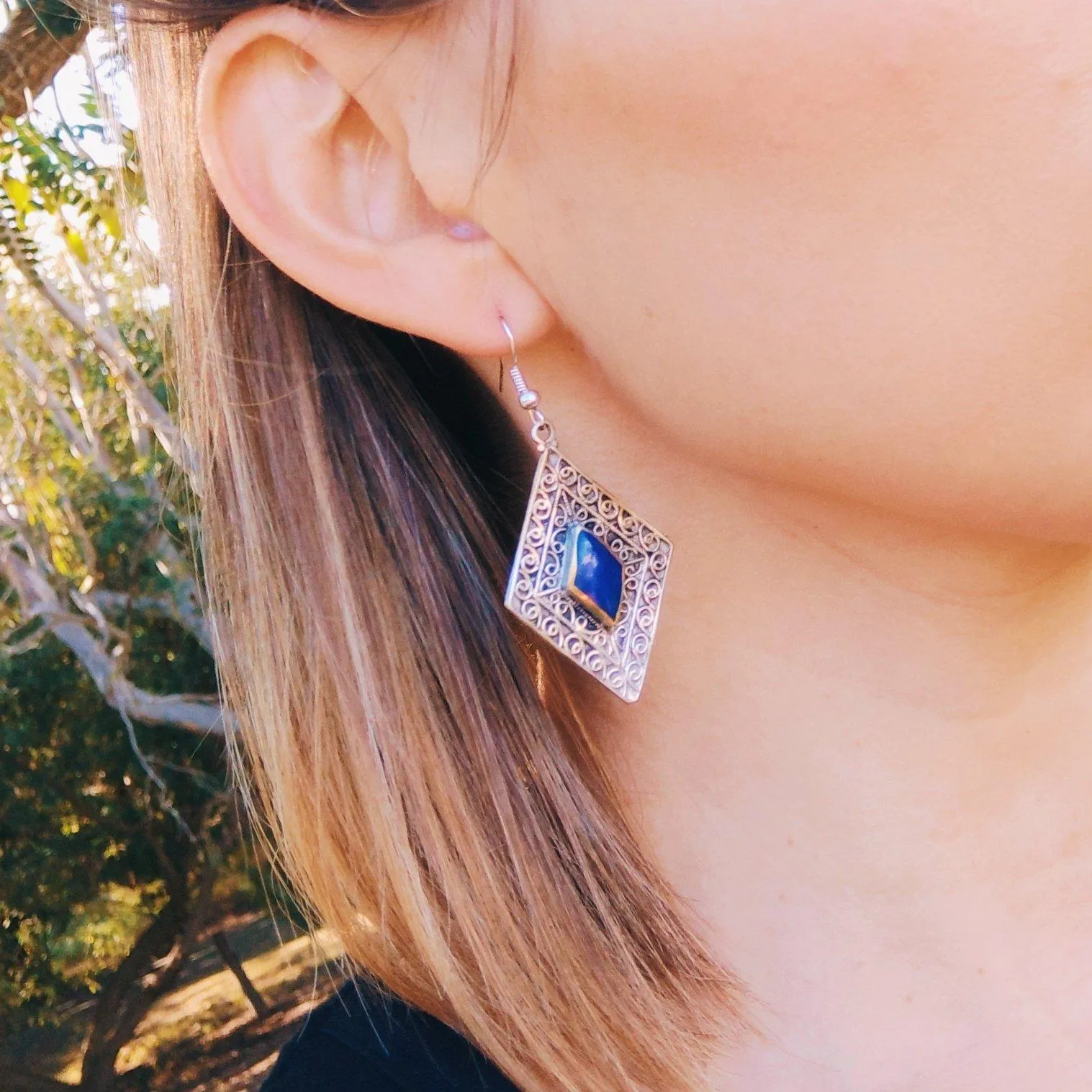 Diamond tribal earrings - Lapis