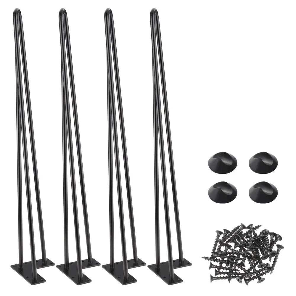 DIY 28 Inch Hairpin Legs, Set(4), 3-Rod, Black