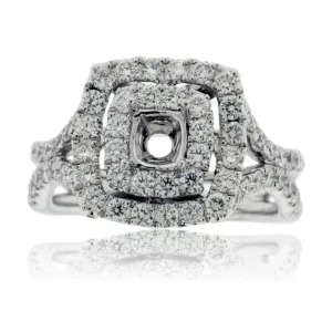 Double Halo Diamond Engagement Semi-Mount Ring