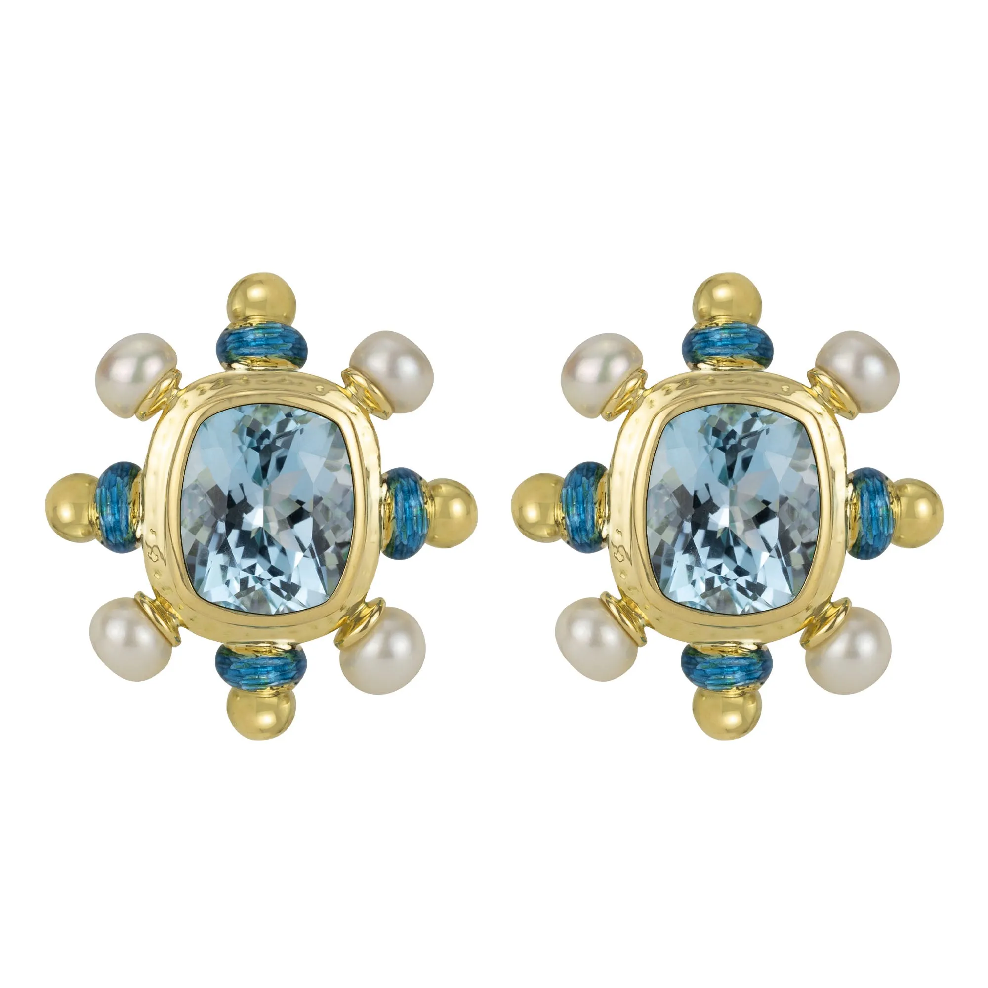 Earrings - Blue Topaz And Pearl (enamel)