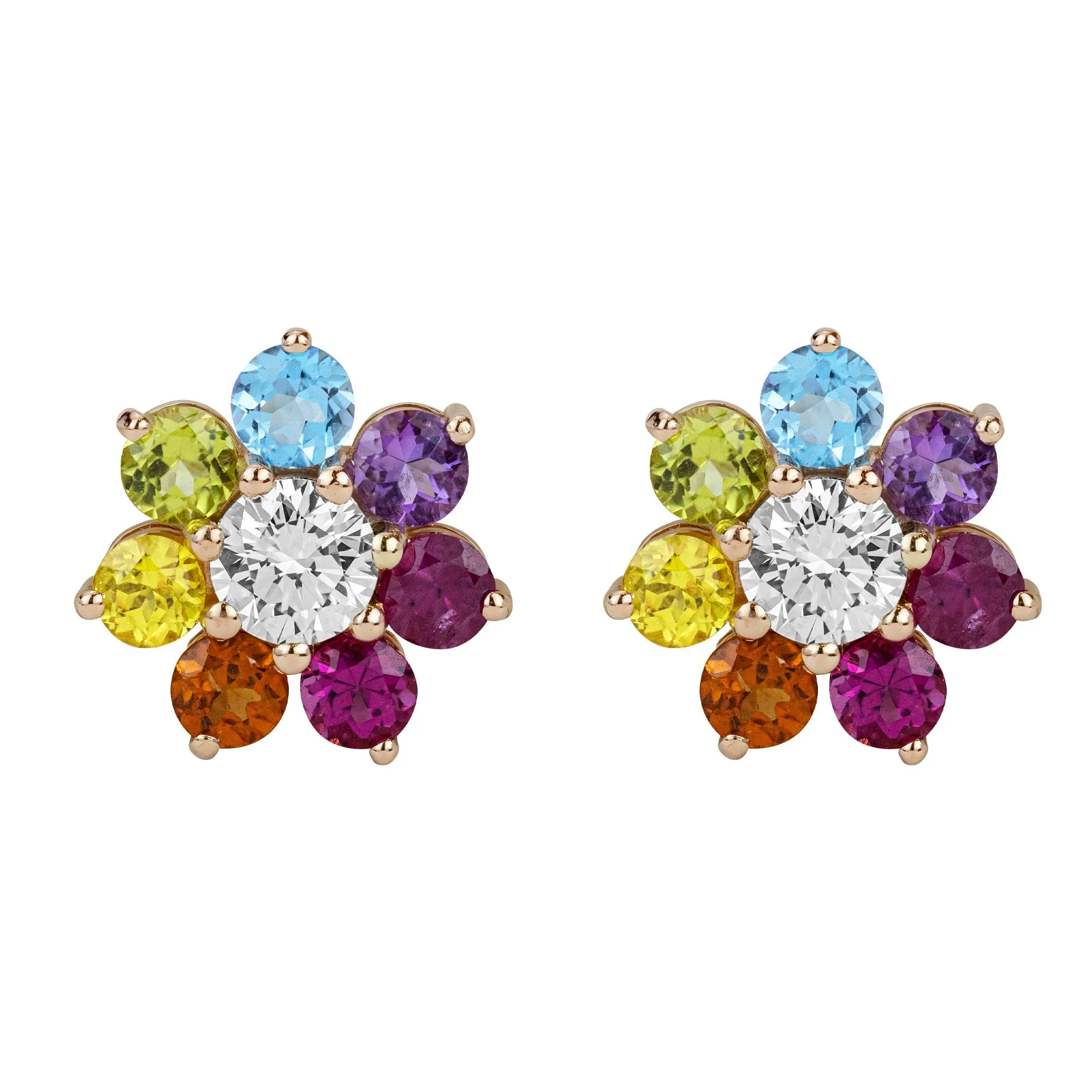 Earrings - Diamond, Ruby, Rubellite, Citrine, Yellow Sapphire, Peridot, Blue Topaz And Amethyst  (2356C)