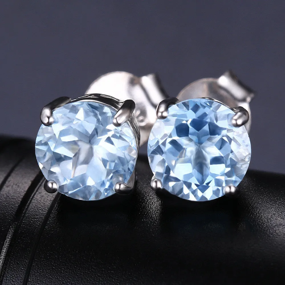 Earrings JewelryPalace Round 2ct Natural Sky Blue Topaz Birthstone Solid 925 Sterling Silver