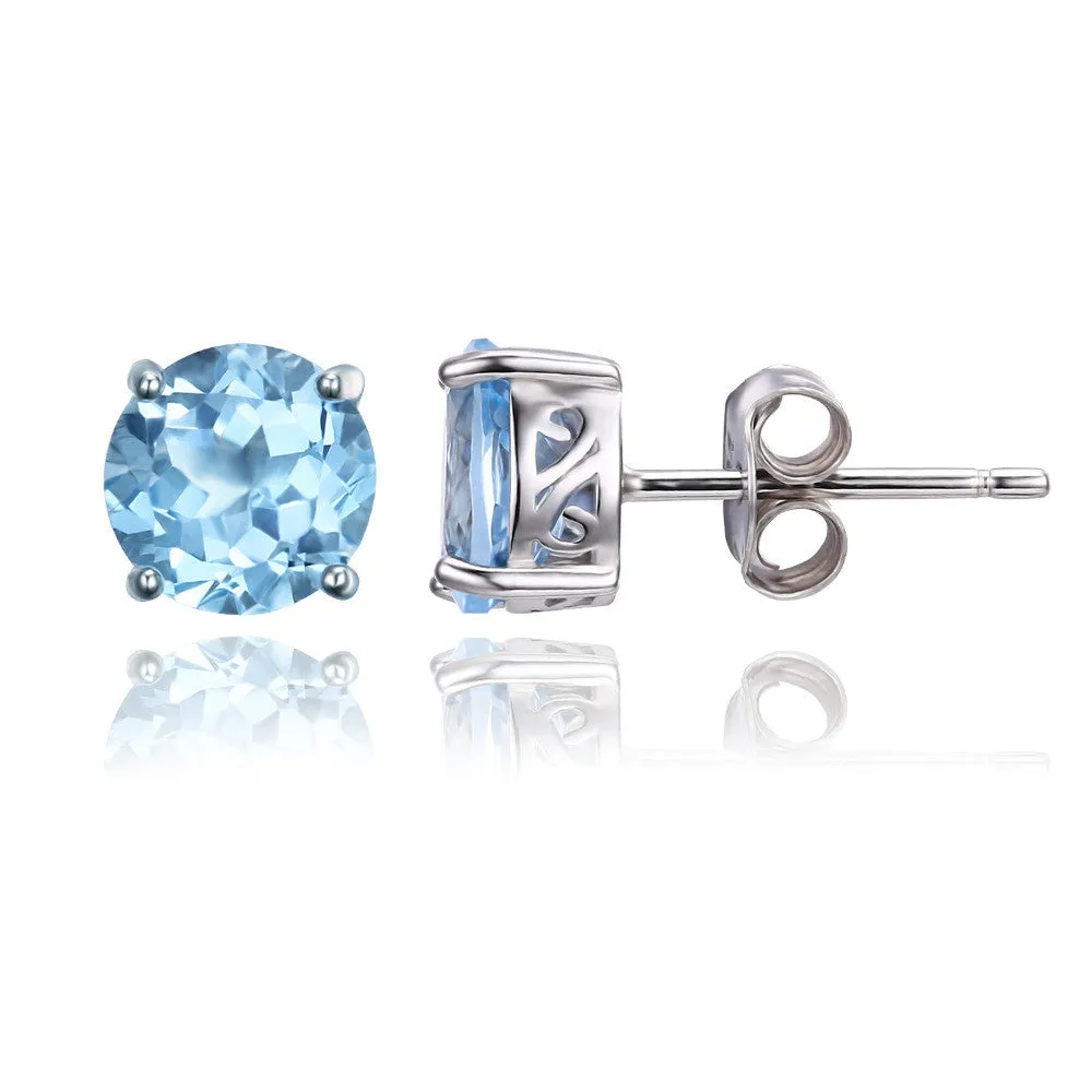 Earrings JewelryPalace Round 2ct Natural Sky Blue Topaz Birthstone Solid 925 Sterling Silver