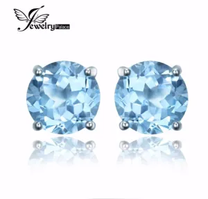 Earrings JewelryPalace Round 2ct Natural Sky Blue Topaz Birthstone Solid 925 Sterling Silver