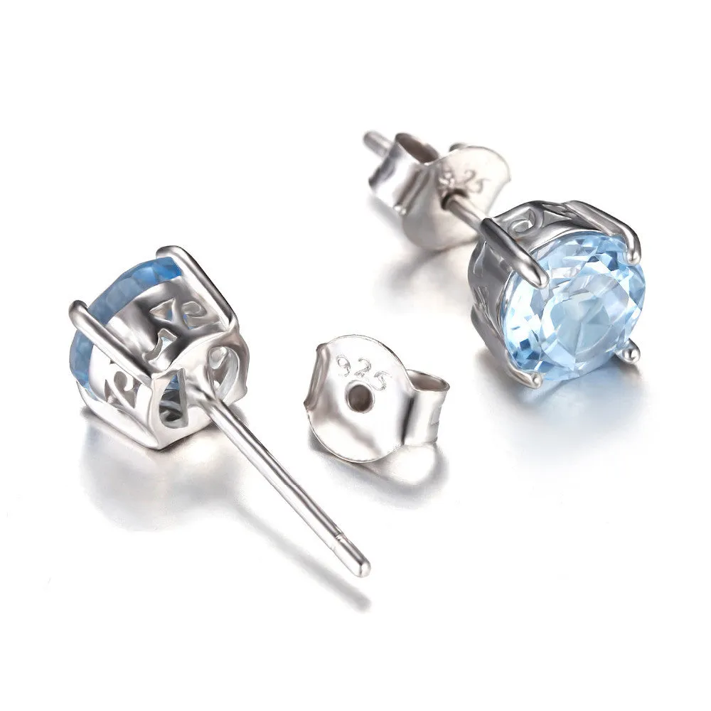 Earrings JewelryPalace Round 2ct Natural Sky Blue Topaz Birthstone Solid 925 Sterling Silver