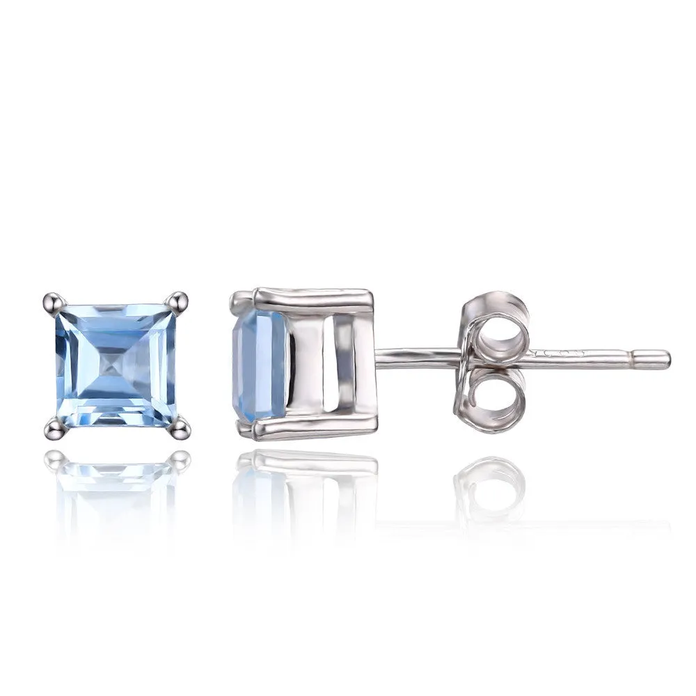 Earrings JewelryPalace Square Cut 0.7ct Natural Sky Blue Topaz Solid 925 Sterling Silve