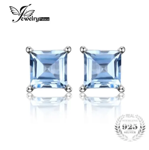 Earrings JewelryPalace Square Cut 0.7ct Natural Sky Blue Topaz Solid 925 Sterling Silve