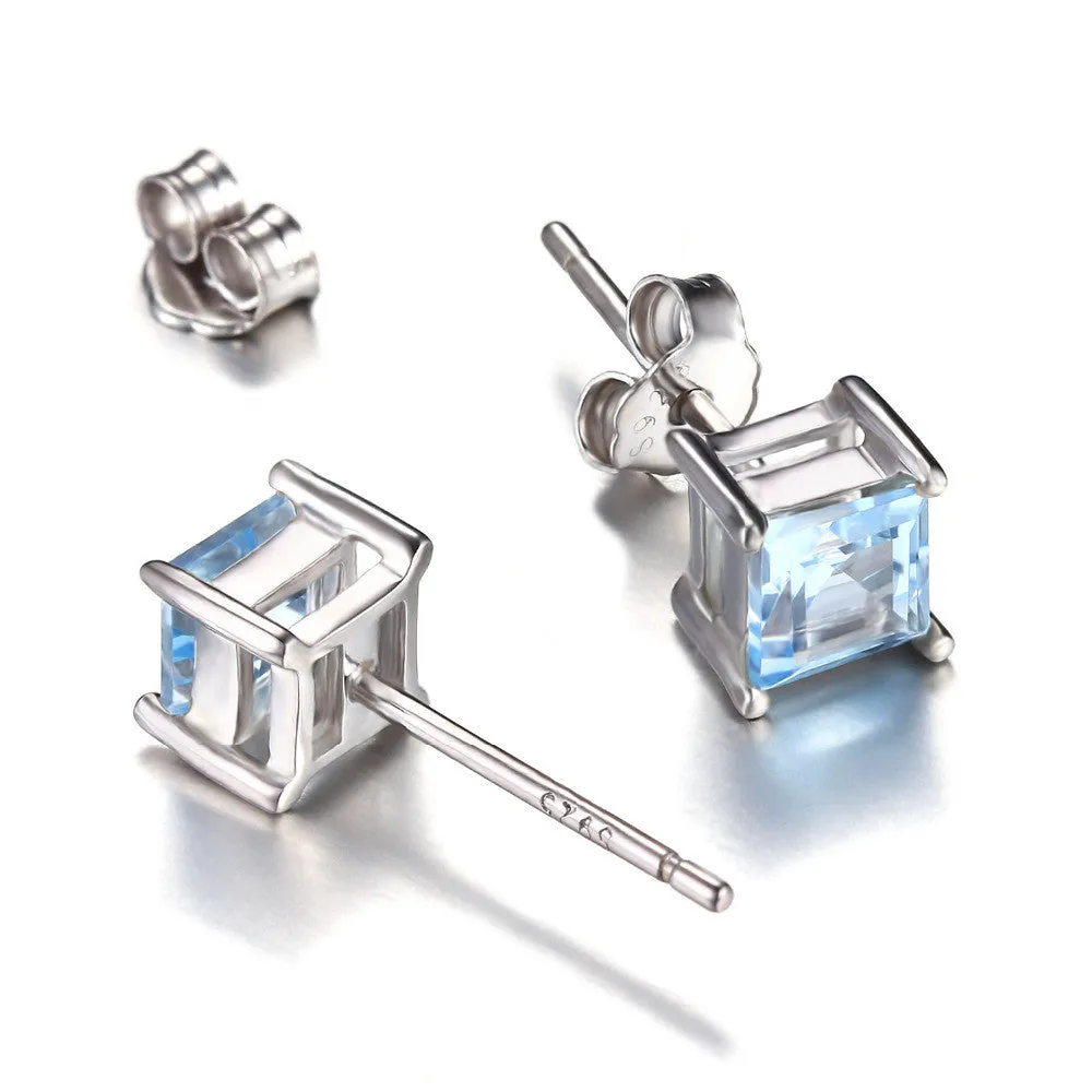 Earrings JewelryPalace Square Cut 0.7ct Natural Sky Blue Topaz Solid 925 Sterling Silve