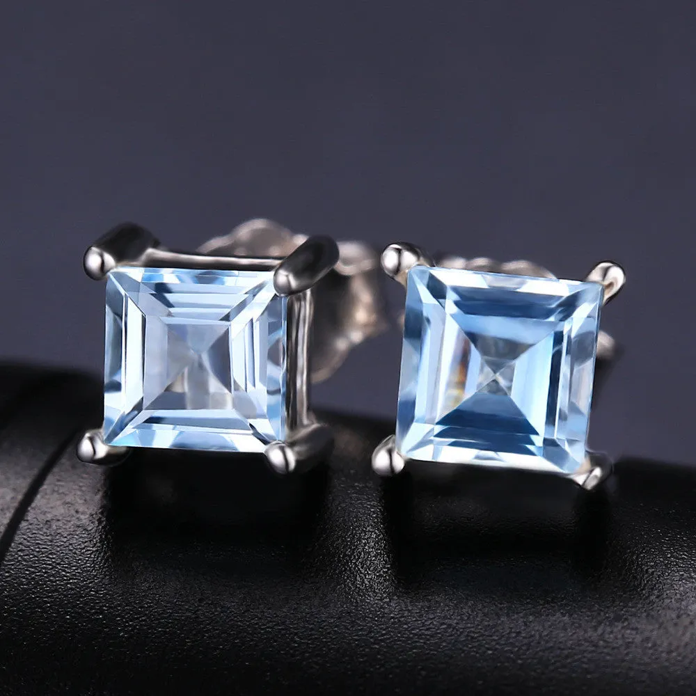 Earrings JewelryPalace Square Cut 0.7ct Natural Sky Blue Topaz Solid 925 Sterling Silve