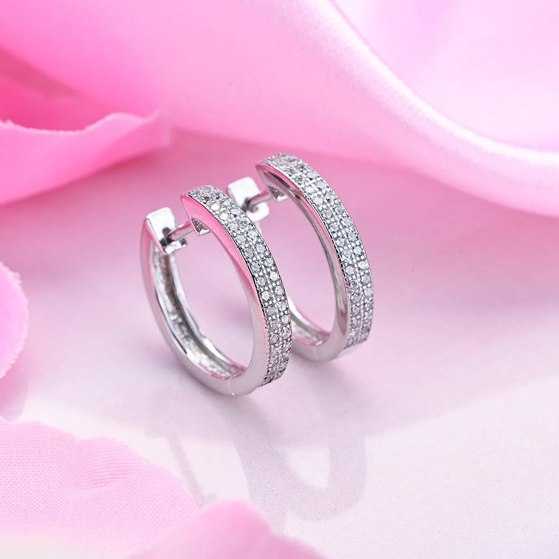 Eternal Hoop CZ Radiance Rhodium-Plated 925 Sterling Silver Earrings