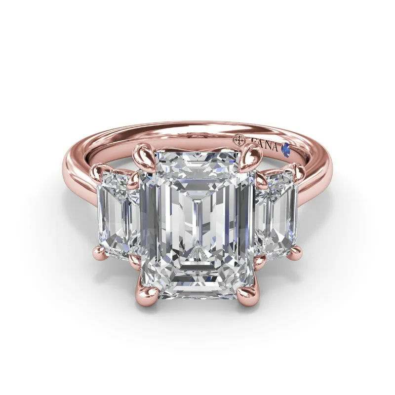 Fana Three Stone Emerald Cut Diamond Engagement Ring