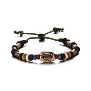 Fish Bone &amp Porcelain Beads Braided Leather Bracelet